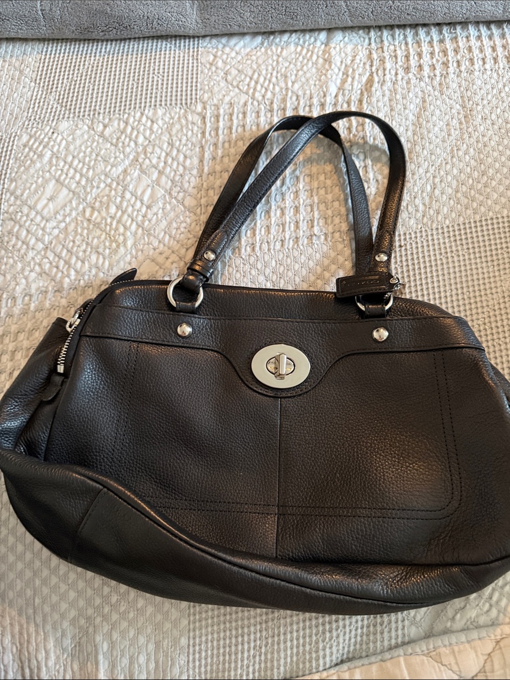 Coach Black Leather Shoulder Bag with Silver Turnlock